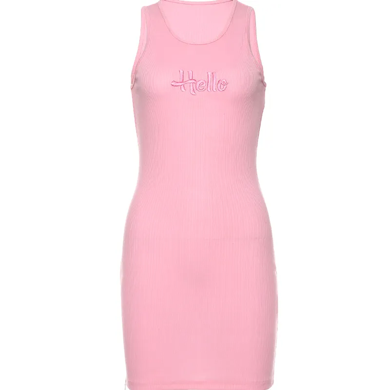 Strange force girl pink knit dress waist shows thin letter waistcoat zipper