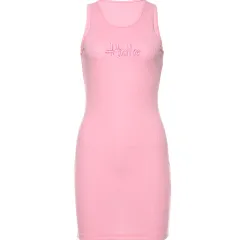 Strange force girl pink knit dress waist shows thin letter waistcoat zipper - View 1