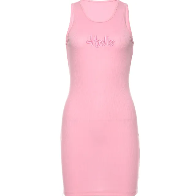 Strange force girl pink knit dress waist shows thin letter waistcoat zipper - Shop at LoveMi
