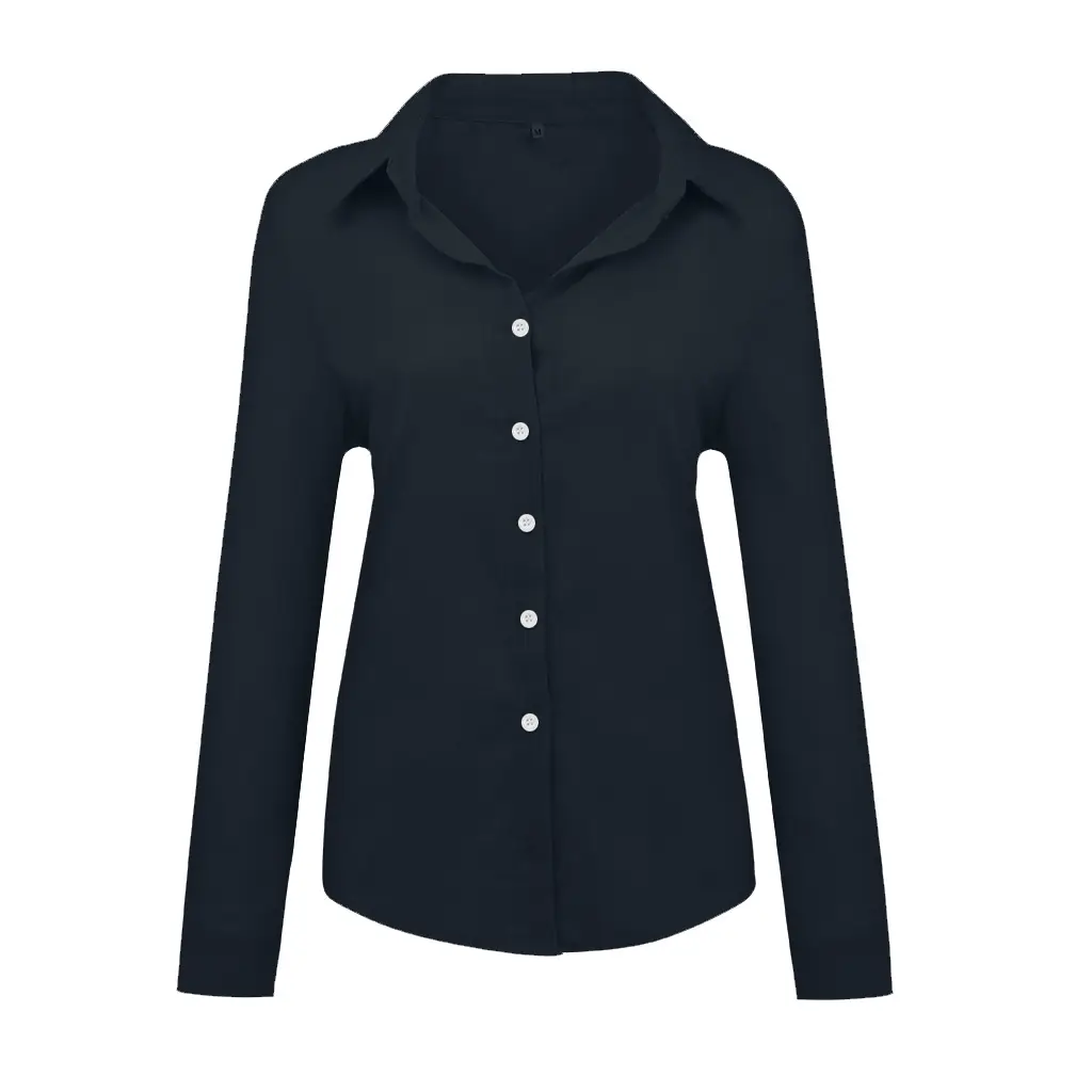 Loose Button Lapel Cardigan Top Long Sleeve Shirt Womens Blouses