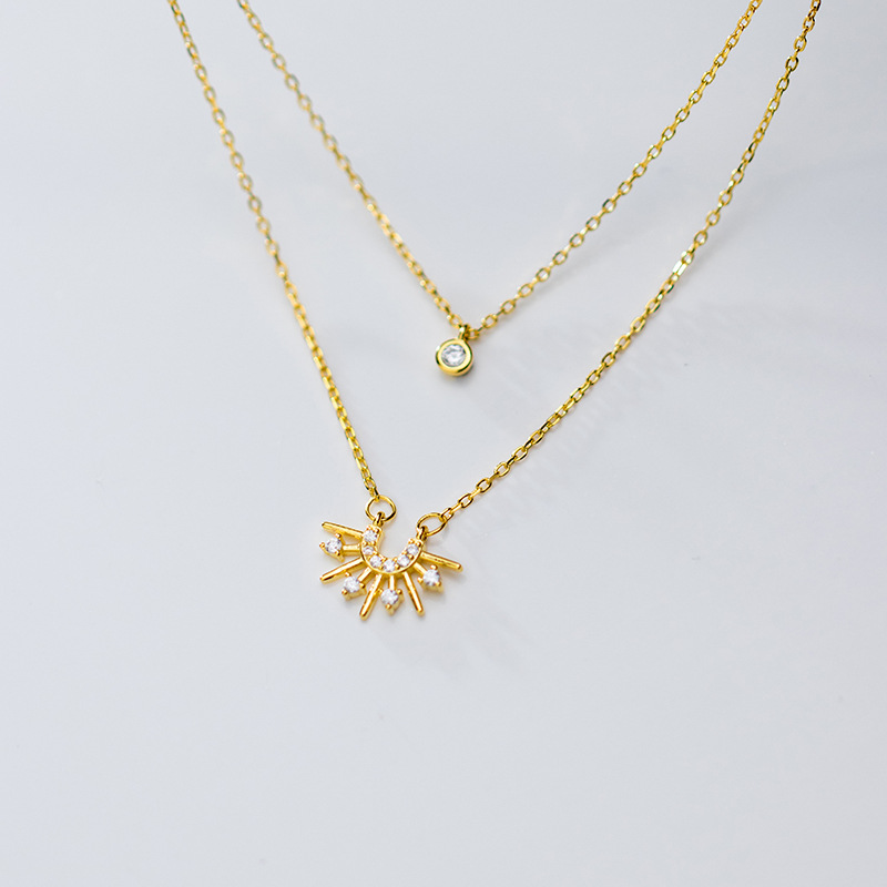 Diamond sun necklace double clavicle chain