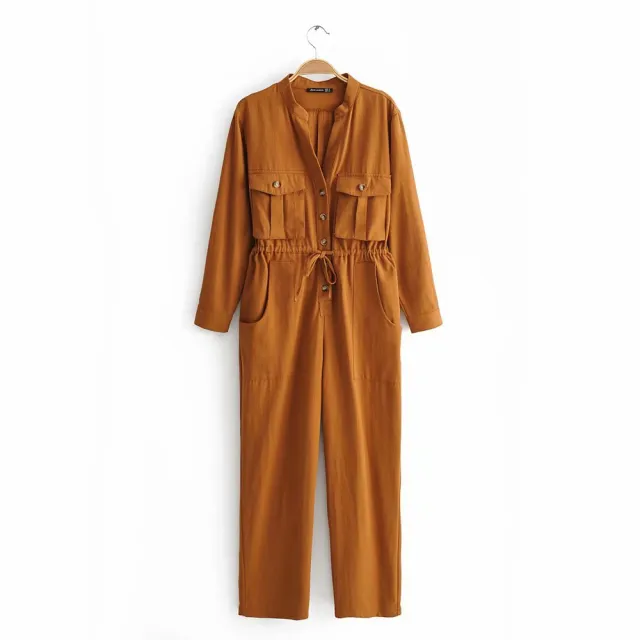 Two color overalls long sleeve jumpsuit Brown - Shop at LoveMi