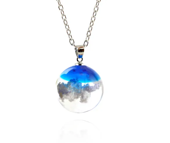 Moon resin pendant clavicle necklace White And Blue - Shop at LoveMi