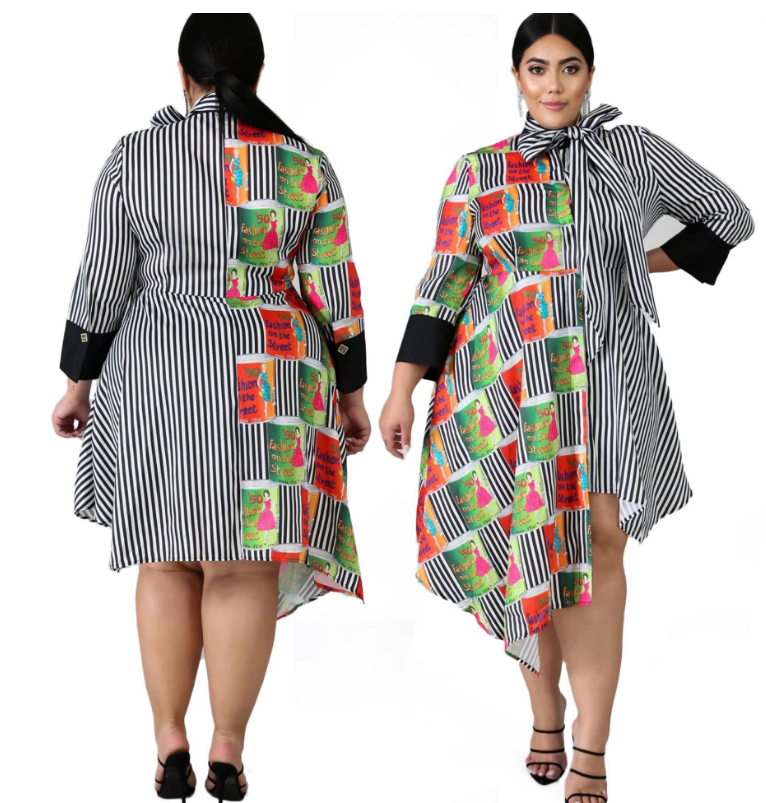 Printed striped shirt skirt