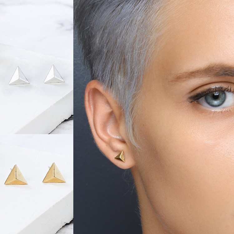 S925 Sterling Silver Geometric Triangle Earrings