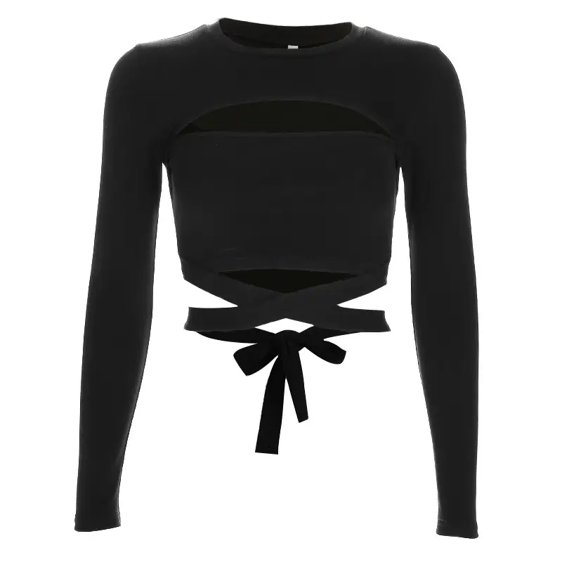 Hollowed-out long-sleeved T-shirt