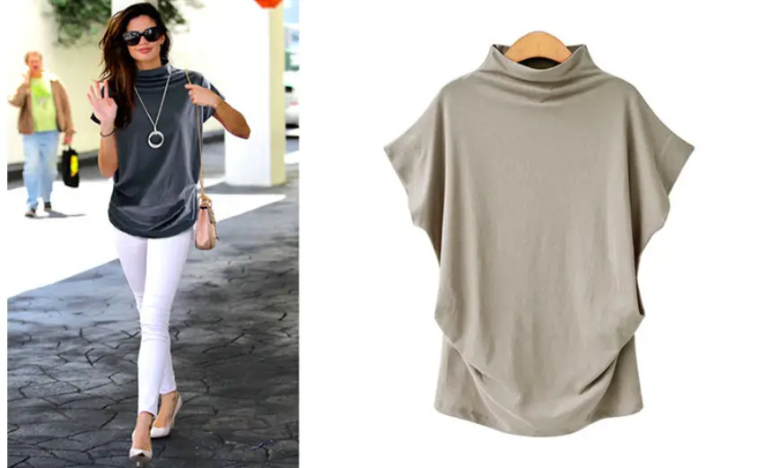 Cross border wish Amazon hot women's loose high neck bottoming shirt printed on cotton