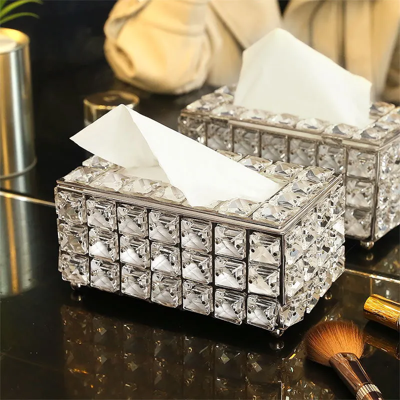 Rhinestone Tissue Box Paper Rack - Silver