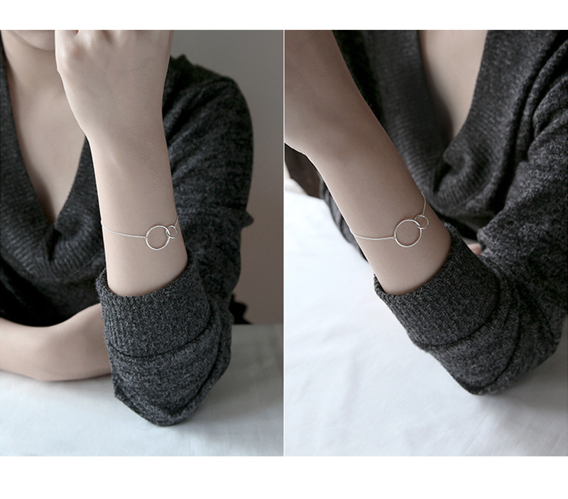 925 Sterling Silver Double Circle Round Bracelets
