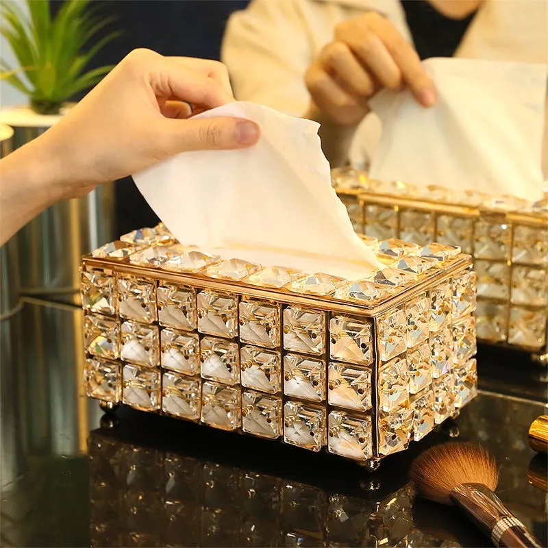 Rhinestone Tissue Box Paper Rack - Gold