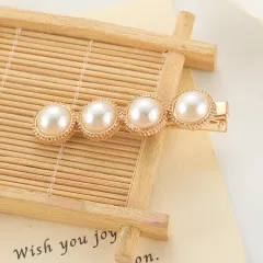 Slip-on Pearl Bow Hair Clip - Four Pearl - View 1