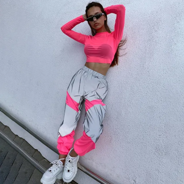 Panelled reflective slacks Pink - Shop at LoveMi