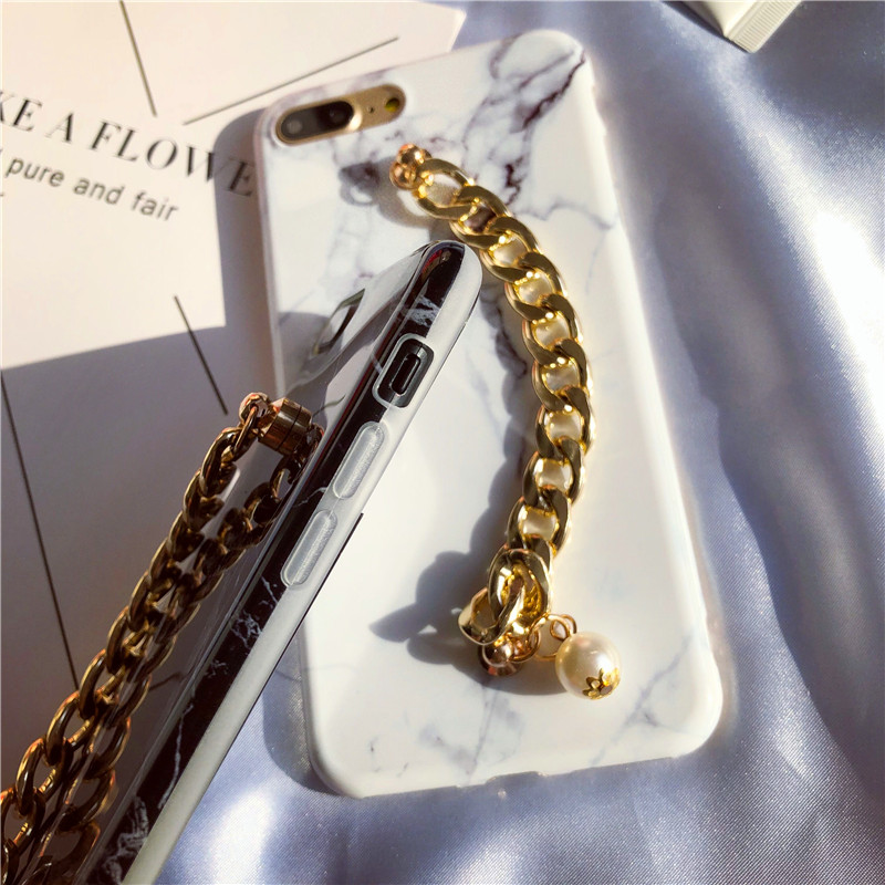 Pearl chain marble phone case – White, iPhone7 plus