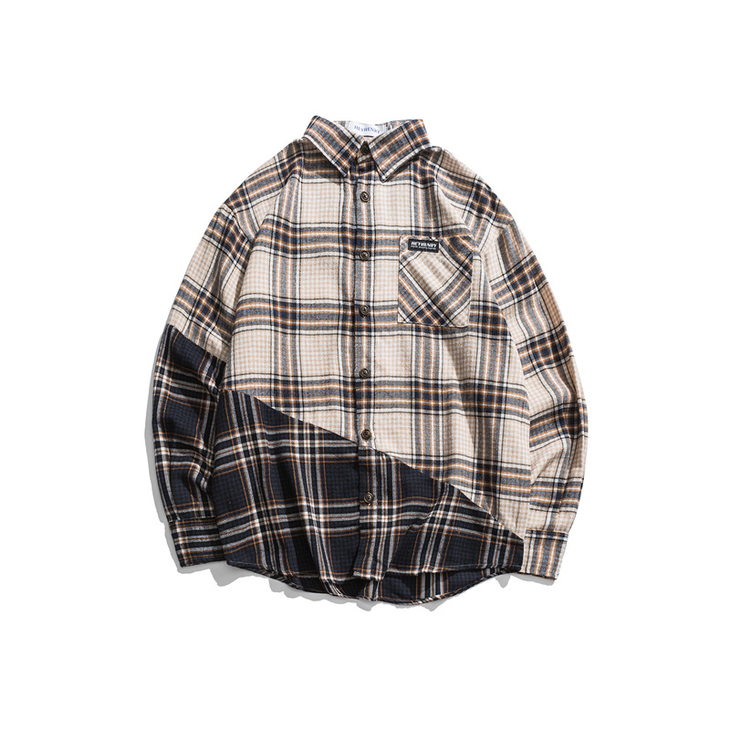 Plaid stitching loose couple long sleeves - 7