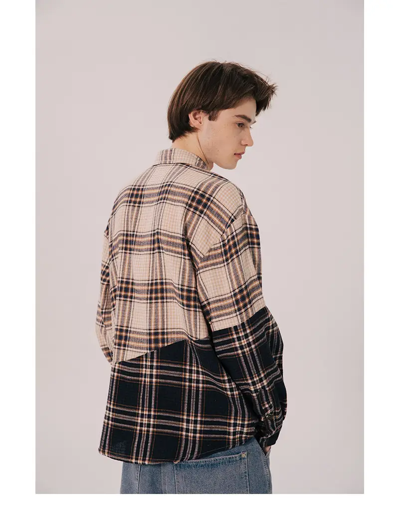 Plaid stitching loose couple long sleeves