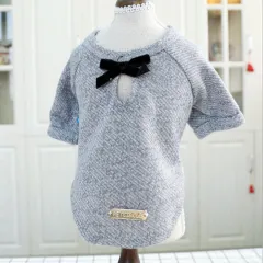 Pet Dog Clothes Cotton Cute Bow Tie T-shirt Clothing - Dark Grey - View 1