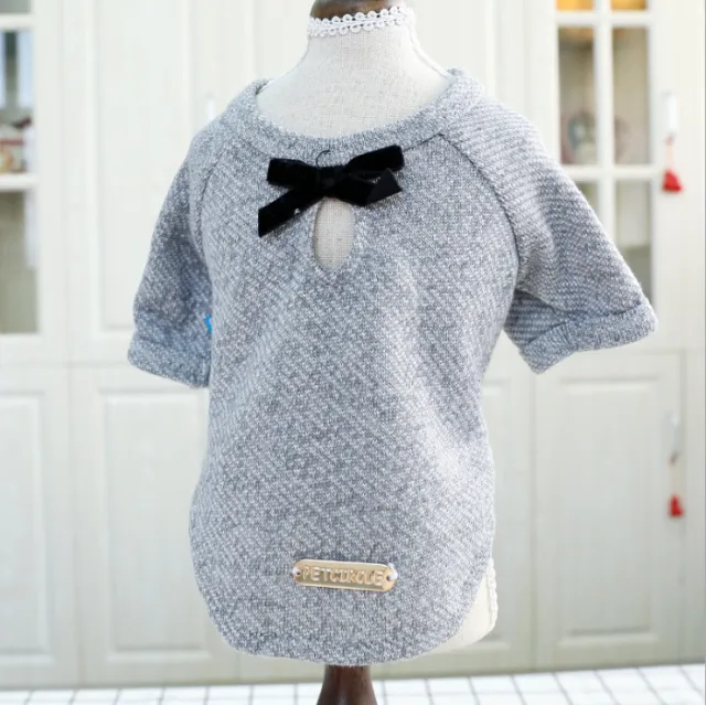 Pet Dog Clothes Cotton Cute Bow Tie T shirt Clothing Dark Grey - Shop at LoveMi