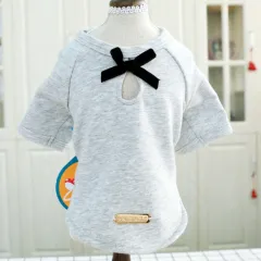 Pet Dog Clothes Cotton Cute Bow Tie T-shirt Clothing - Light Grey - View 1