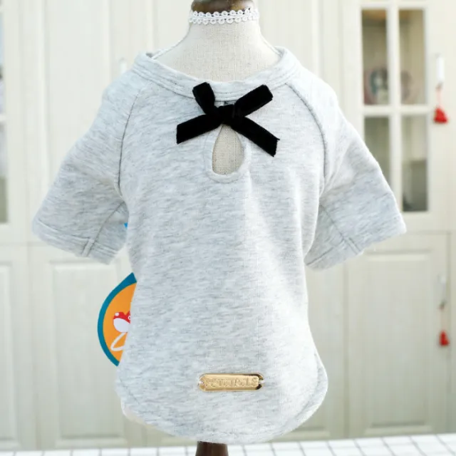 Pet Dog Clothes Cotton Cute Bow Tie T shirt Clothing Light Grey - Shop at LoveMi