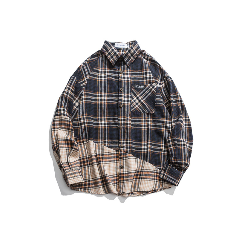 Plaid stitching loose couple long sleeves - 6