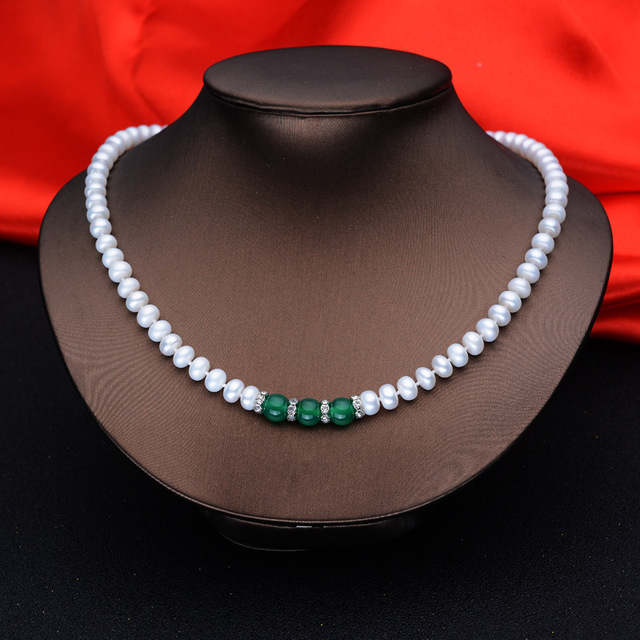 Agate Pearl Necklace Bracelet Ear Stud Set — foto 2
