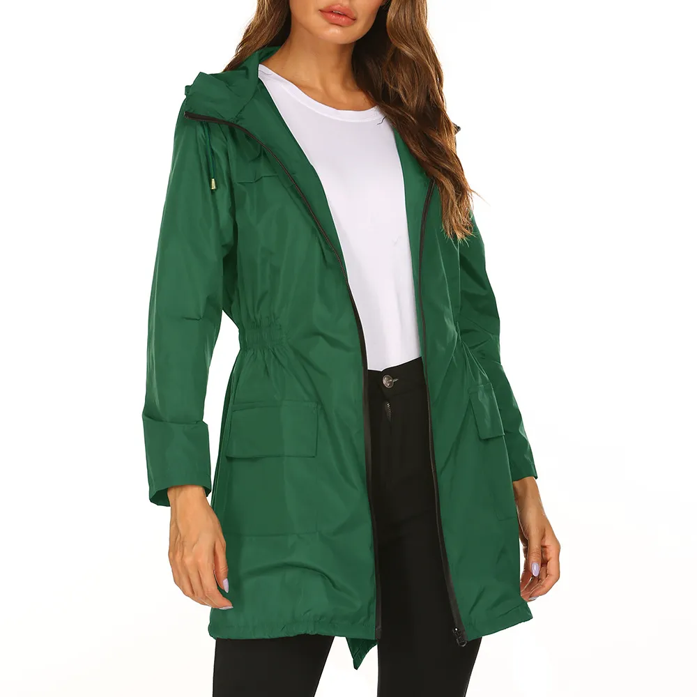 Waterproof Light Raincoat Hooded Windbreaker Mountaineering Jacket Women's Jacket - Grass Green