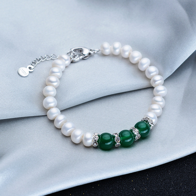 Agate Pearl Necklace Bracelet Ear Stud Set — foto 5