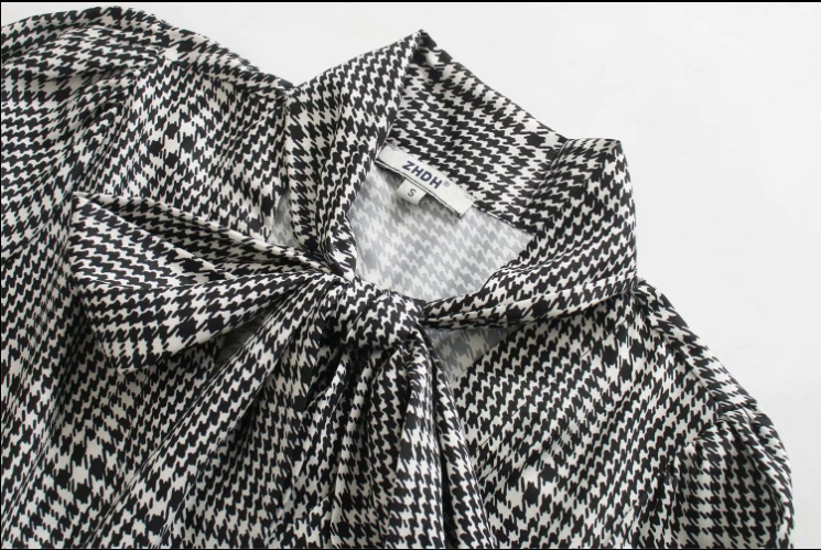 Summer New Bowtie Bow Houndstooth Dress