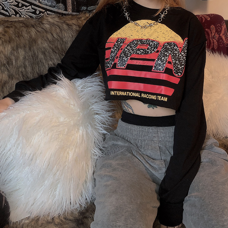 Letter print high waist long sleeve top