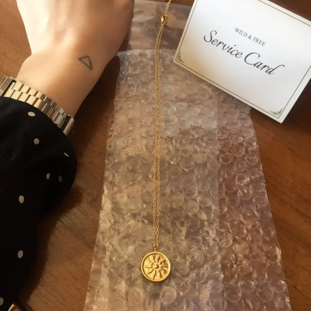 Matte Gold Sun Pendant Necklace For Women