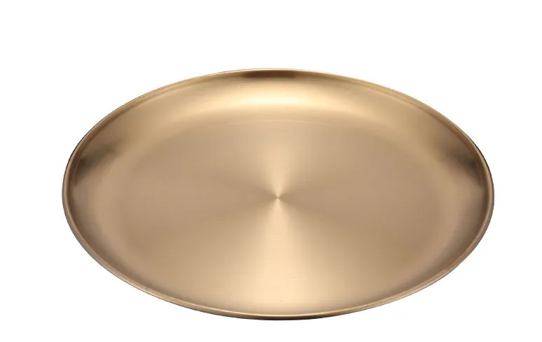 Retro Metal Round Tray Stainless Steel Snack Fruit Tray Jewelry Storage Tray European Style Dinner Plates - 23Cm