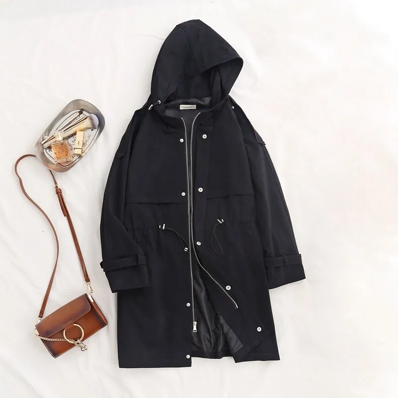 Women's new windbreaker trench coat - Black