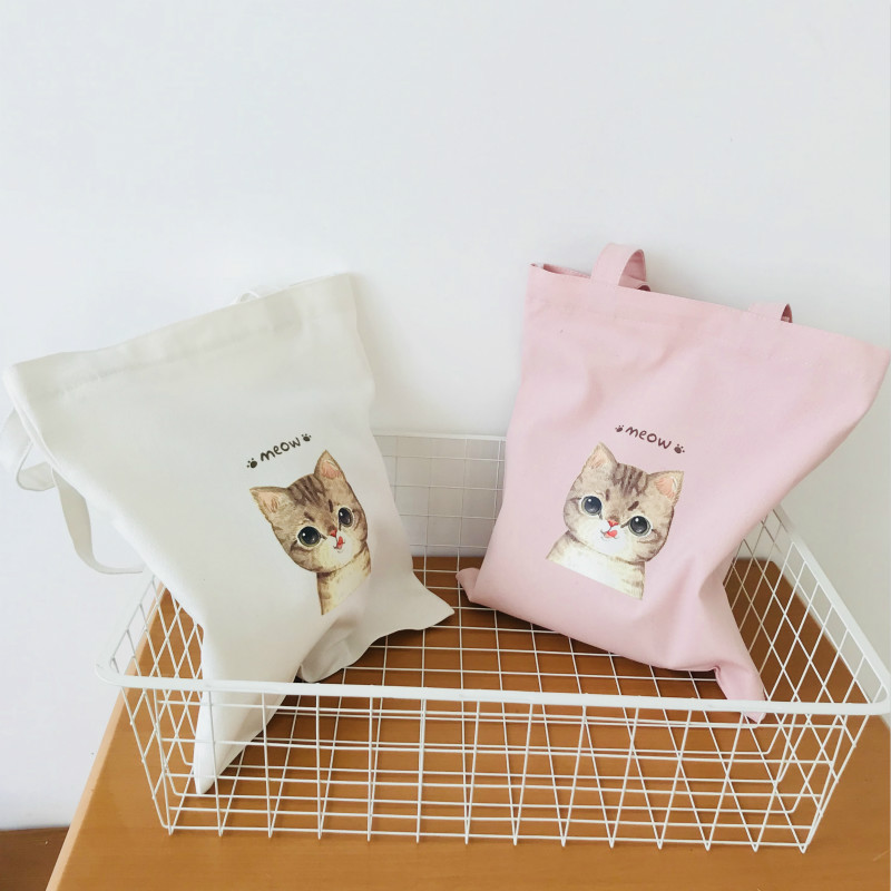 Women's bag printed cat girl canvas bag