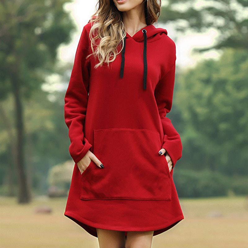 Sweatshirt Hoody Kleid Langarm Pullover schön Damen Oversize Freizeit Kapuze - Bild 5 von 6