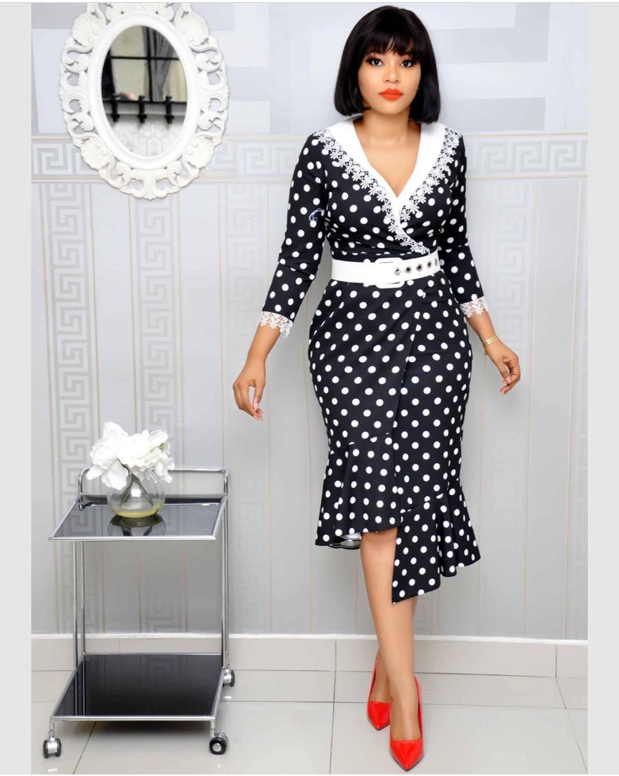 New York fashion show lace wavelet dot stitching fishtail plus size dress