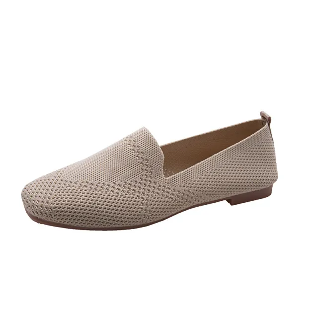 Square Toe Knit Woven Flat Foot Loafers Beige - Shop at LoveMi