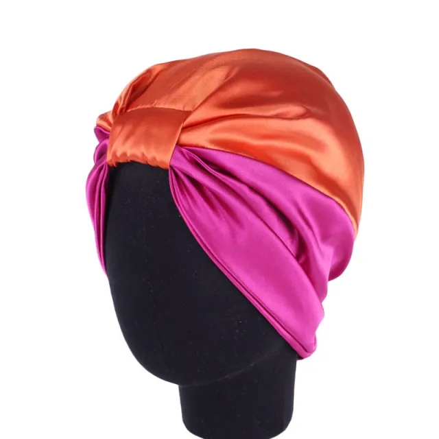 Double layer stretch satin turban Rose Orange - Shop at LoveMi