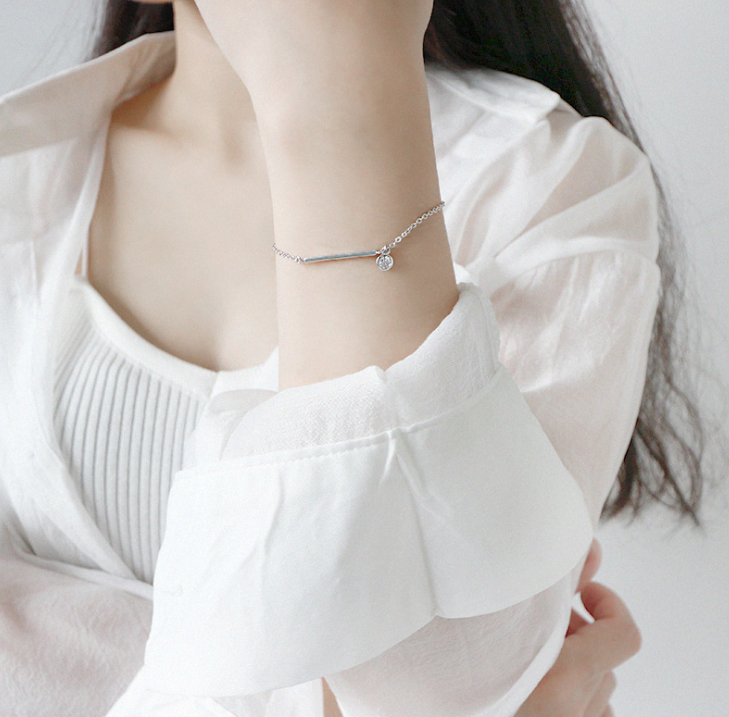 S925 Sterling Silver Long Zircon Pendant Bracelet