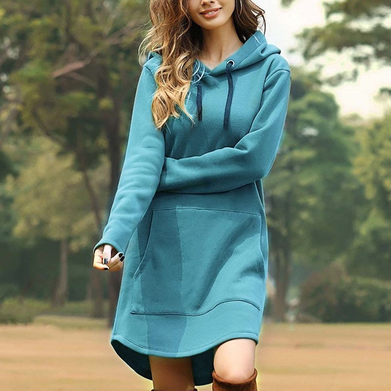Sweatshirt Hoody Kleid Langarm Pullover schön Damen Oversize Freizeit Kapuze - Bild 1 von 6