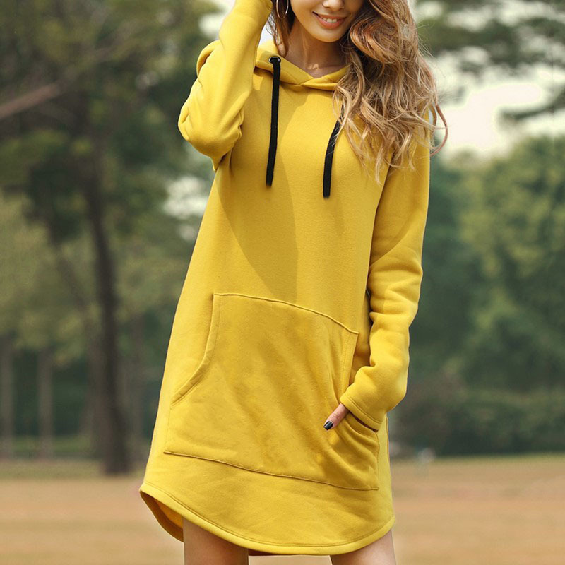 Sweatshirt Hoody Kleid Langarm Pullover schön Damen Oversize Freizeit Kapuze - Bild 6 von 6