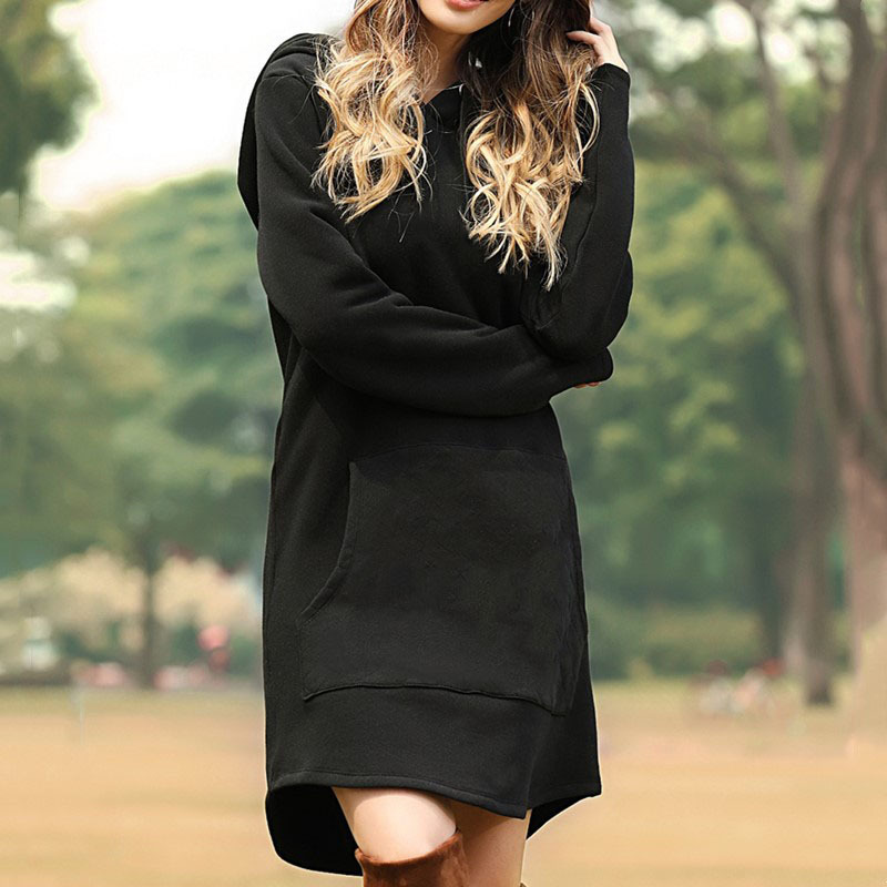 Sweatshirt Hoody Kleid Langarm Pullover schön Damen Oversize Freizeit Kapuze - Bild 2 von 6