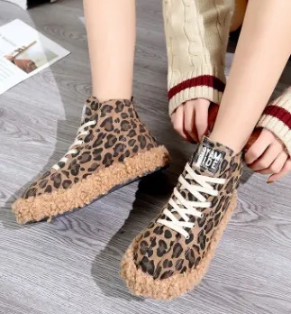 Leopard print flat high top shoes Khaki - Shop at LoveMi