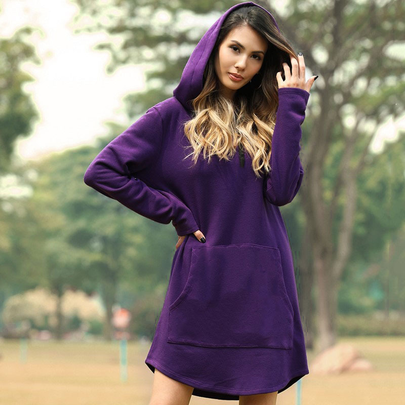 Sweatshirt Hoody Kleid Langarm Pullover schön Damen Oversize Freizeit Kapuze - Bild 4 von 6
