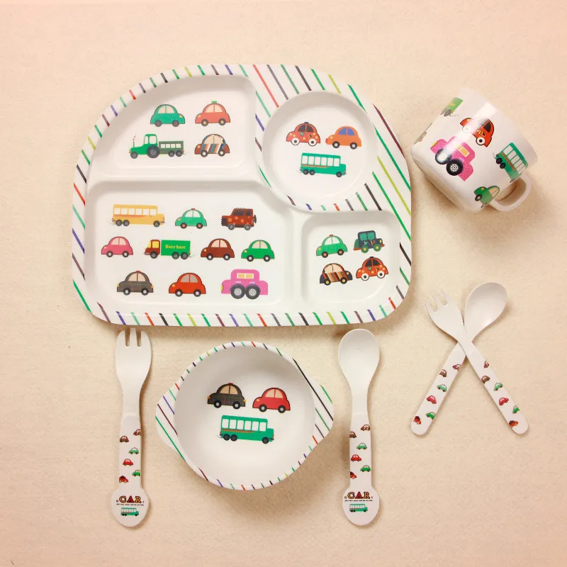 Baby Feeding Bowl Plate Dishes Fork Spoon Cup /Set - Car