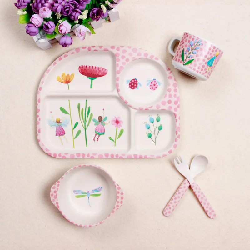 Baby Feeding Bowl Plate Dishes Fork Spoon Cup /Set - Flower Fairy