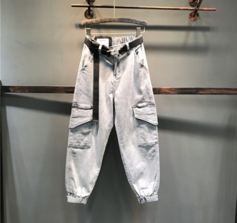 Pakaian wanita Eropa longgar musim semi dan musim gugur versi Korea baru adalah kaki balok tipis kasual liar celana alat pasang Concrete Grey - Shop at LoveMi