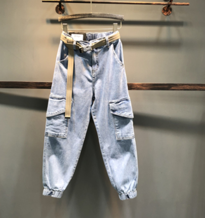 Pakaian wanita Eropa longgar musim semi dan musim gugur versi Korea baru adalah kaki balok tipis kasual liar celana alat pasang Blue - Shop at LoveMi