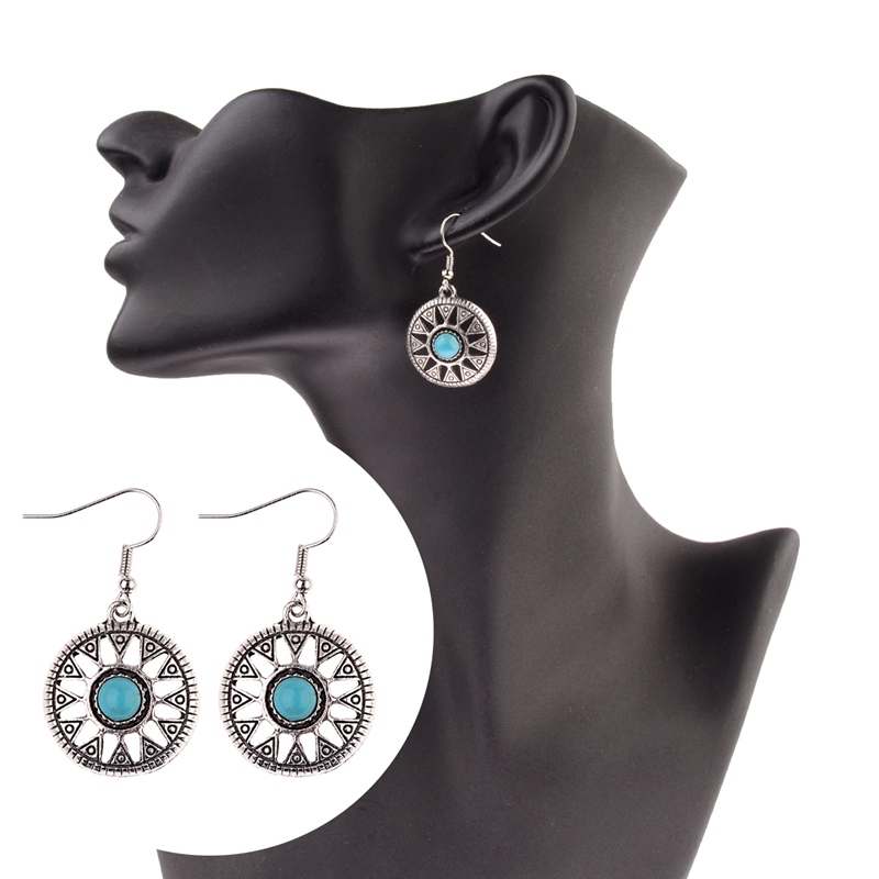 Round Turquoise Alloy Earrings