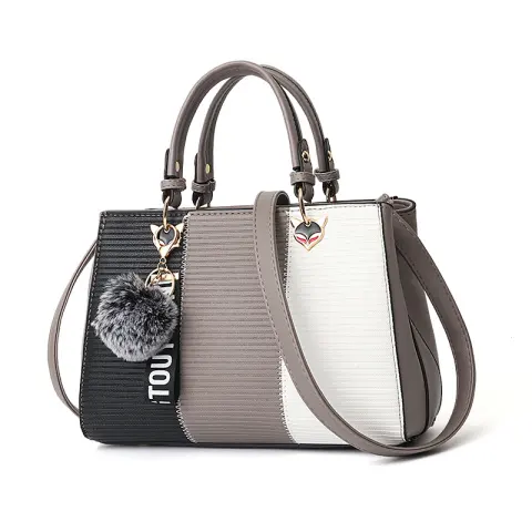 Women Hairball Ornaments Totes Patchwork Handbag Party Purse Ladies