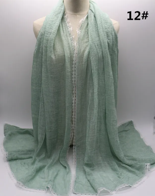 Cross Border Cotton Dirty Dye Solid Lace Scarf Mint - Shop at LoveMi
